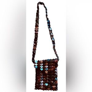 Hand Made Wood Bead Shoulder Bag 9x6 Boho Festival Slim Envelope Purse